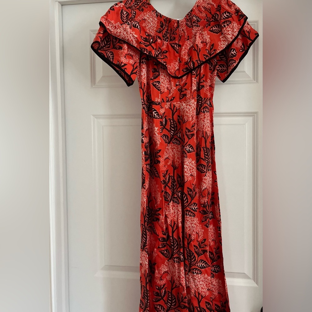 Orange print off shoulder and wide legged jumpsuit